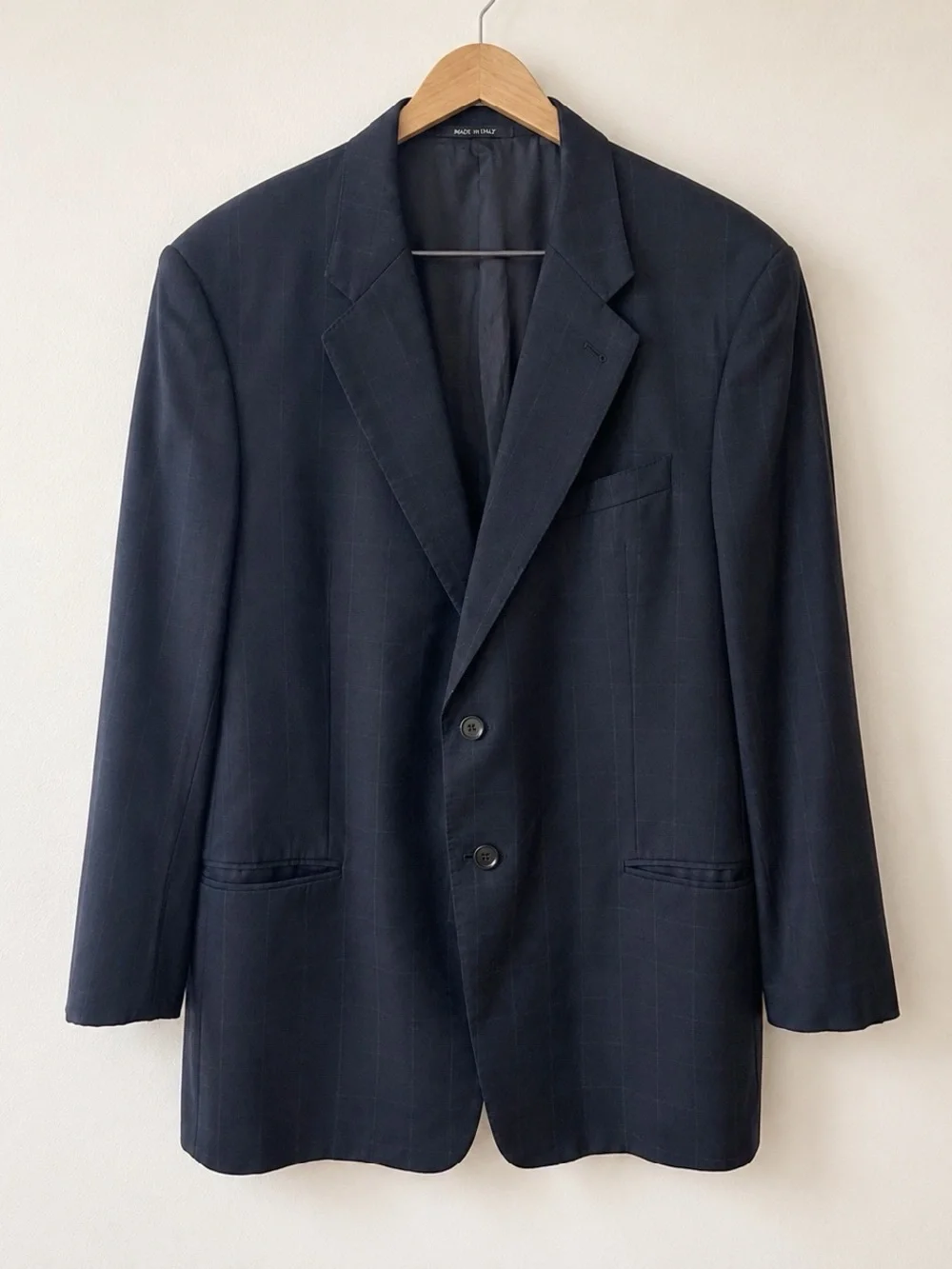 Armani Collezioni Black Wool Blue Windowpane Blazer Jacket 42R Italy